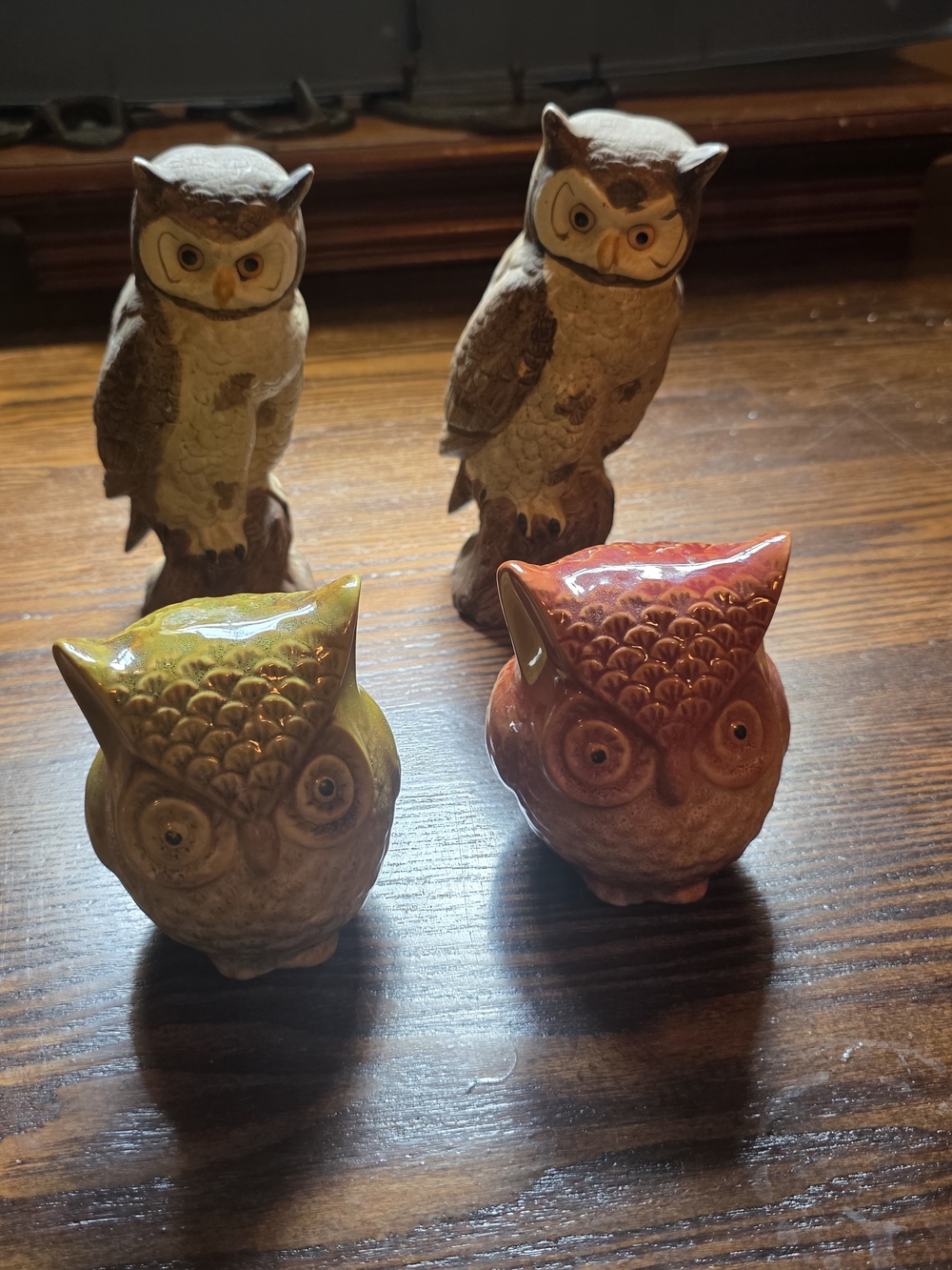 Pair of Ceramic Owl Figurines - Yellow & Rust